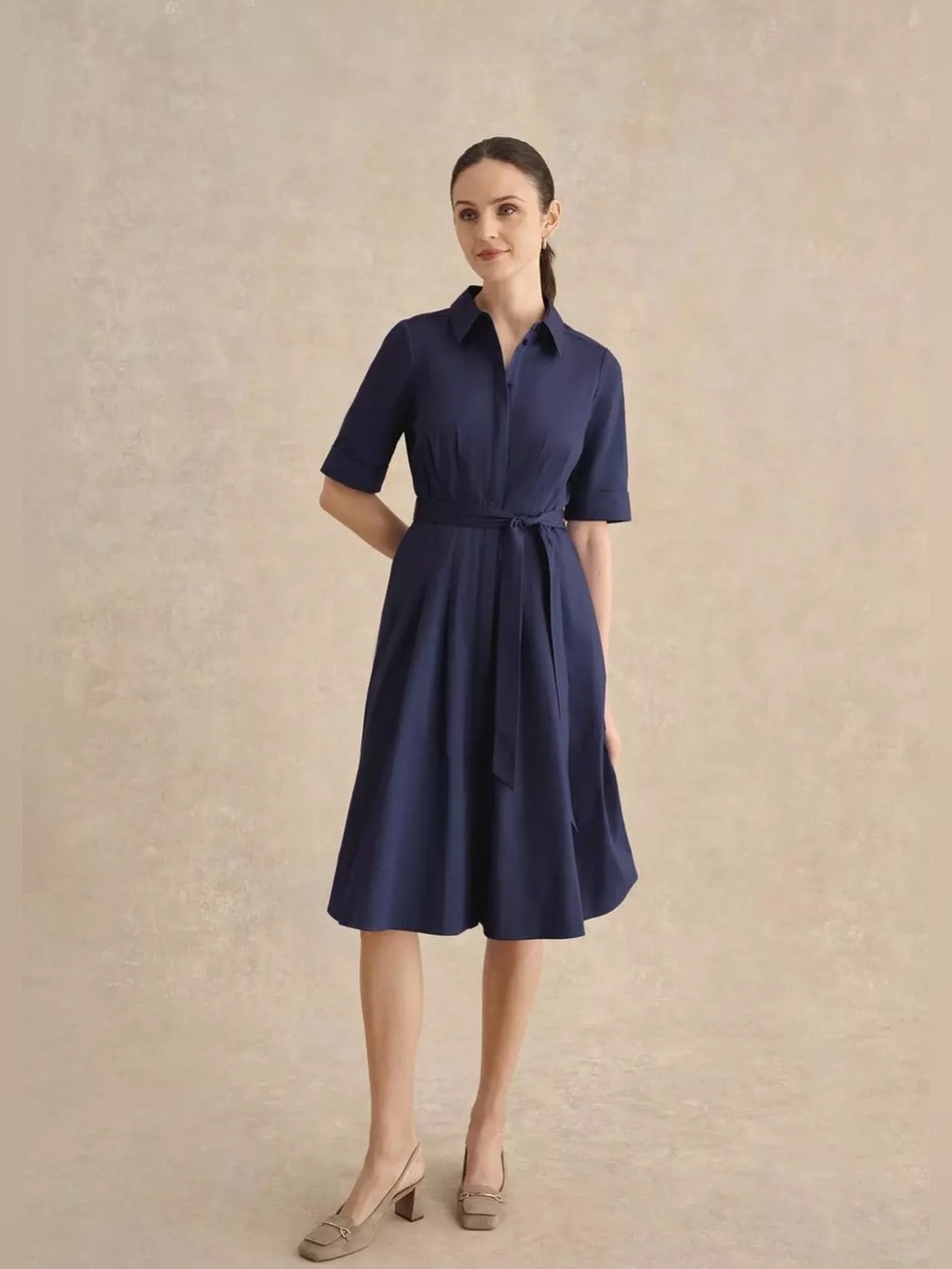Hobbs London Women's Brigitta Pleated Tie-Belt Shirt Dress
